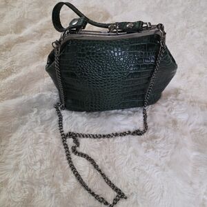 Patricia Nash Green Croc Embossed Leather Frame Bag Satchel